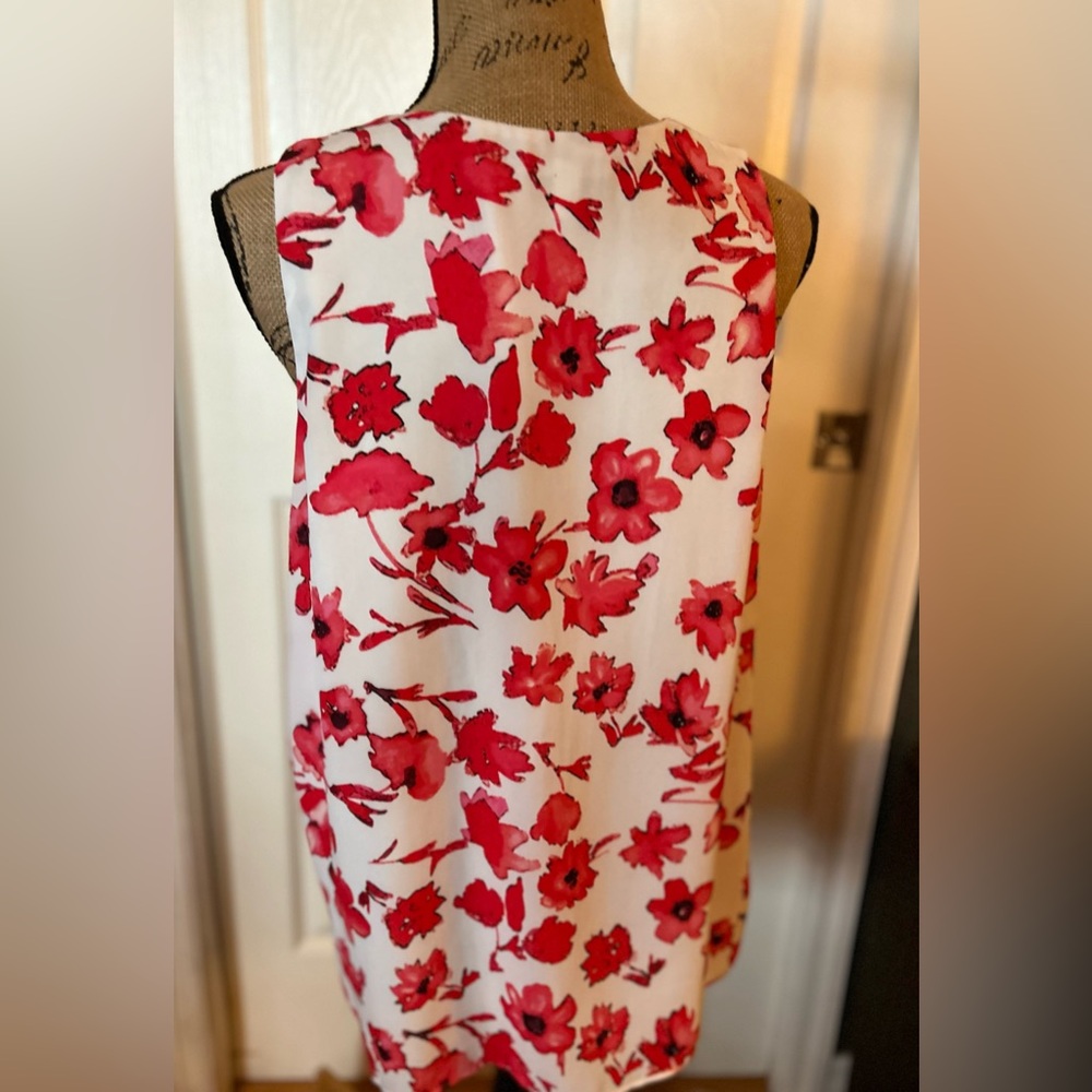 Kenar Sleeveless Pink Red & White Floral Printed Flowy V-Neck Tank Top Blouse XL - Picture 6 of 12